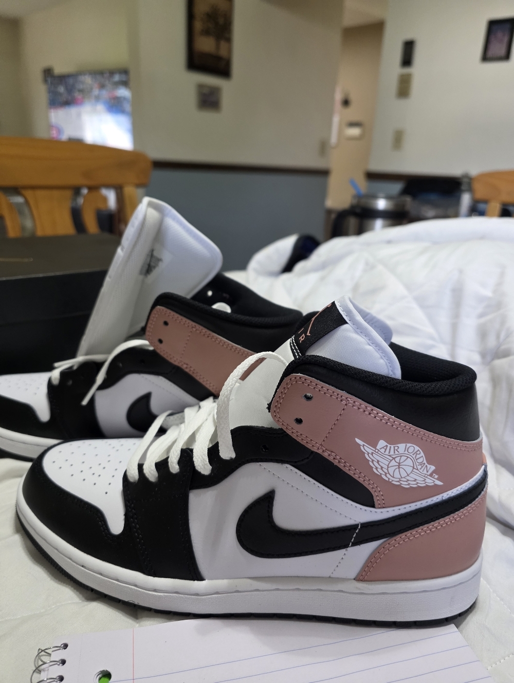 Air Jordan 1 Mid  Rust Pink Black White Sneakers Size 10.5m, New.